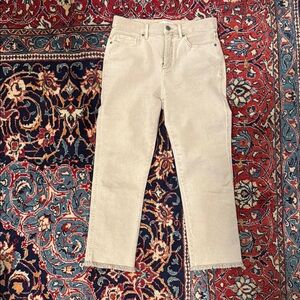 Loft high-rise, straight-legged cropped light tan denim